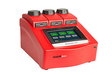 TRIO Multi-block PCR thermal cycler (closed) showing touchscreen