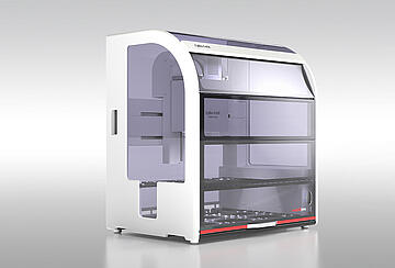 CyBio Felix automated liquid handler with enclosure, view from left