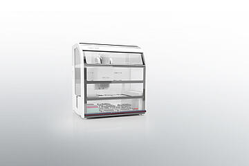 CyBio Felix liquid handling robot in clear enclosure.