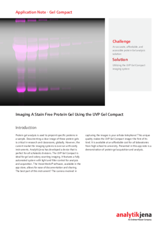 Appnote_Imaging A Stain Free Protein Gel Using the UVP Gel Compact