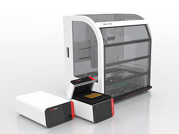 T-Robot II  96-well thermal cycler (open) with controller and a CyBio Felix liquid handler