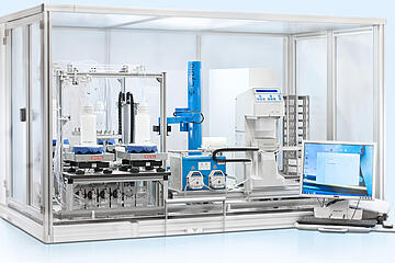 fully enclosed, large laboratory automation system with external PC controller